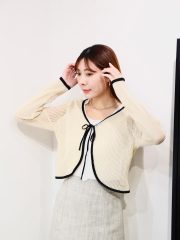 Beige hosiery ribbon cardigan