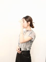 Grey mixed sheer blouse