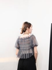 [Must-Have item!!] Sera gray 2ways pleated sheer blouse