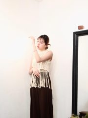 beige tassel knitted vest