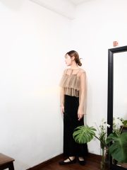 Caramel sheer sasa ruffle blouse