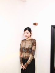 Sheer brick patched ruffle blouse