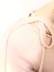 Ribbon ribbed softy pink blouse